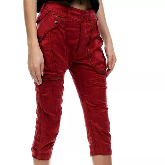 Faith, Connexion sultan cargo style red zipper silk blend pants M - Picture 1 of 10